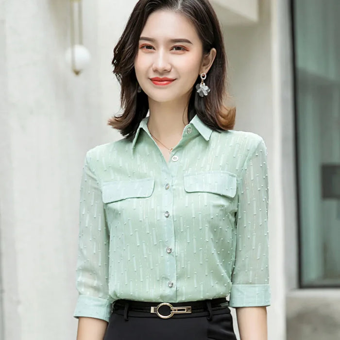 New Fashion Women Shirt Blusas Mujer De Moda 2022 Half Sleeve Chiffon Blouses Office Ladies Camisas Work Tops