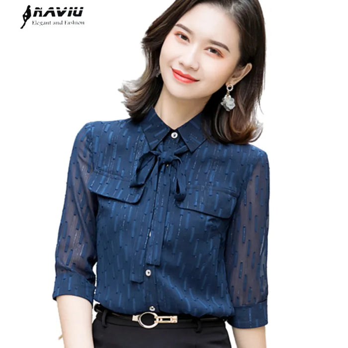 New Fashion Women Shirt Blusas Mujer De Moda 2022 Half Sleeve Chiffon Blouses Office Ladies Camisas Work Tops