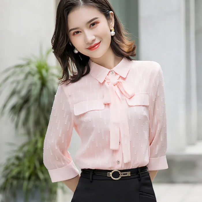 New Fashion Women Shirt Blusas Mujer De Moda 2022 Half Sleeve Chiffon Blouses Office Ladies Camisas Work Tops