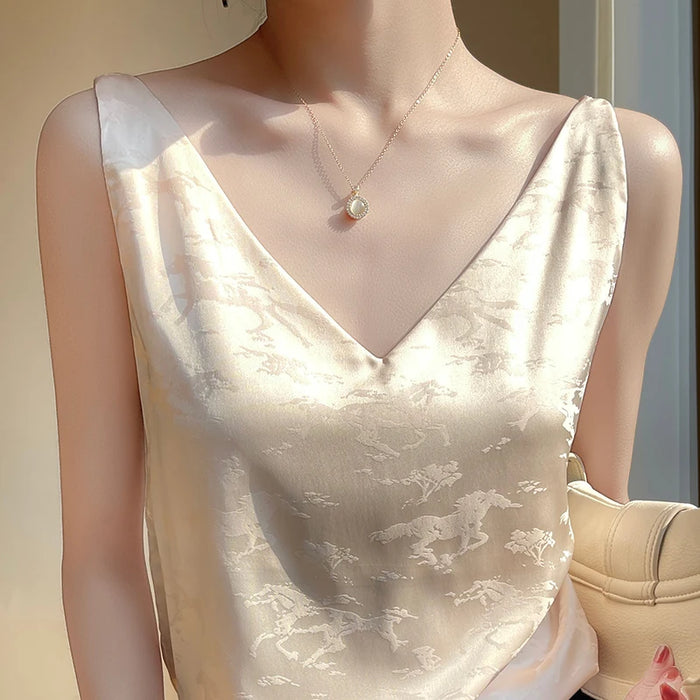 Women's Summer Blouses Sleeveless  Ladies Black Beautiful Blouses Elegant Satin Silk Blouses for Women Plus Size TopBlouses  Bod