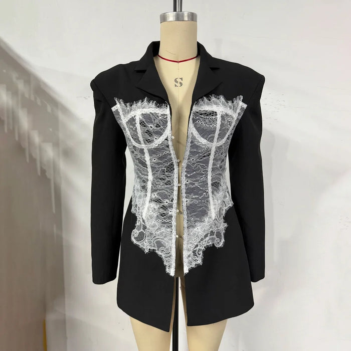 Lace Patchwork Suit Women's Clothing Fashionable and Sexy Hot Girl 2025 Summer Fashion New Jackets