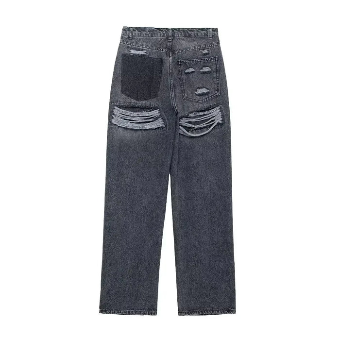 Women 2025 Autumn New Fashion Ripped Loose Jeans Vintage Pocket Casual Chic Female Denim Pants