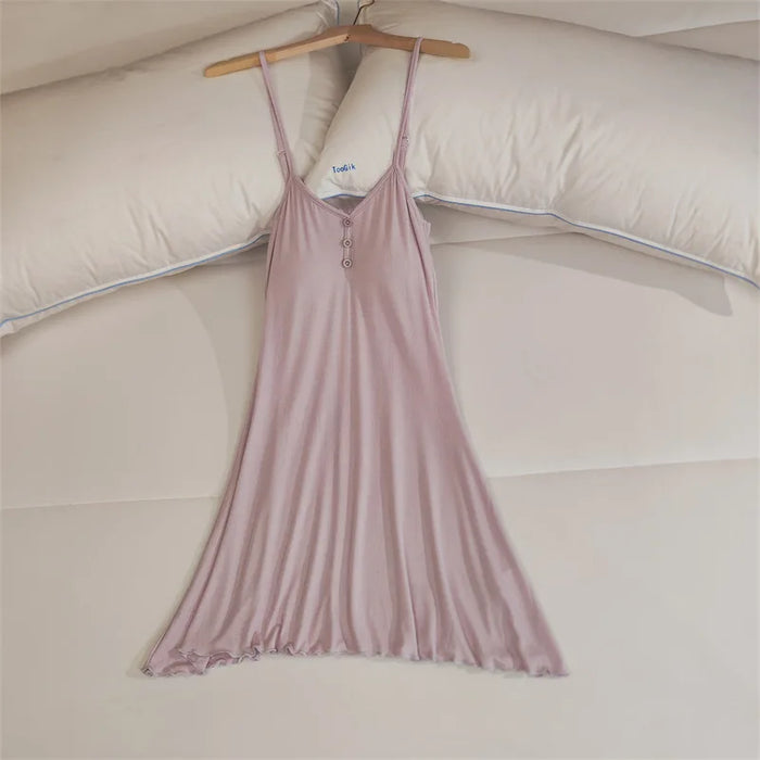 Ladies Summer Nightdress Sexy V-neck Lace Camisole Nightgown Chest Pad Home Wear Sling Dress Modal Comfort Night Shirt Women