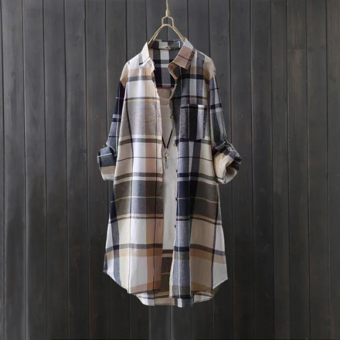 Women's Elegant Blouse Fashionable Plaid Loose Fit Women's Shirt with Buttons - Perfect for Spring/Summer