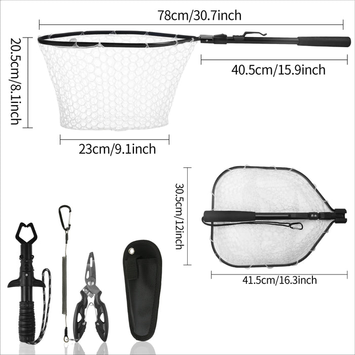 Fishing Tool Kit Fishing Net with Pliers Hook Remover Fish Gripper for Kayak Durable Foldable Fishing Tool Accessories Man Gifts