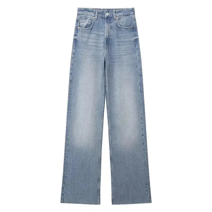 Denim Pants for Women High Waist Wide Leg Jeans Fashionable Versatile Classic High Waist with Worn Decoration Origin China
