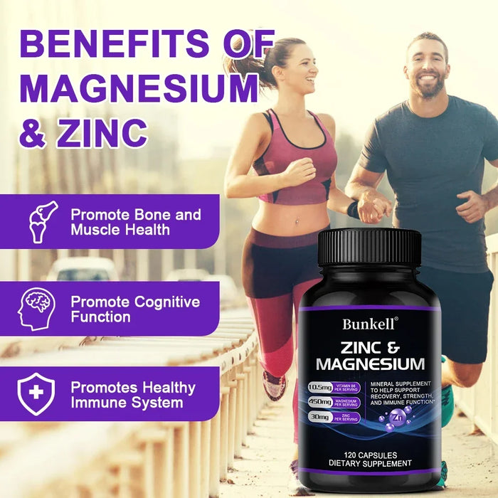 Zinc + Magnesium Supplement, Strong Bones, Teeth, Heart, Nerves, Enhance Immunity, Support Bone Density and Muscle Health