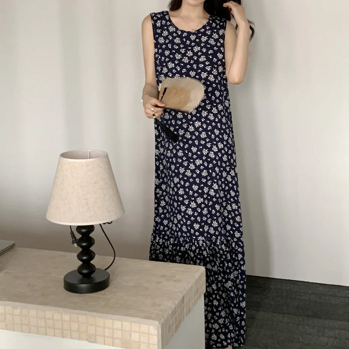 Ladies Summer Spwear Cotton Silk Thin Svel Casual Long Dr round Ne Single Button Print Home Comfortable Faion...