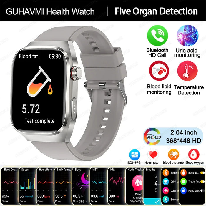 2025 New AI Intelligent Diagnosis ECG+PPG Smartwatch Health Protection Blood Lipids Uric Acid Heart Rate BT Call Smart Watch Men