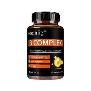 Vitamin B Complex Supplement - Immune Support Energy Metabolism for Hair Skin Nails Health,Vegan Capsules
