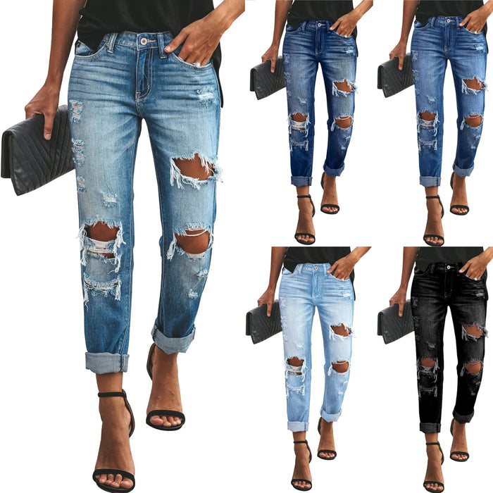Jeans Fashionable Women Mid-Rise Vintage Trousers Ripped Style Warehouse Jeans Local Promotion Slim Casual Jeans Classic Style