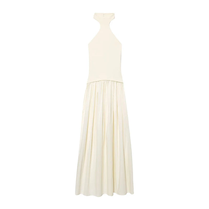 Women's Dress New Summer 2025 White Halterneck Panelled Dress Sexy off-the-shoulder design Elegant temperament Personality