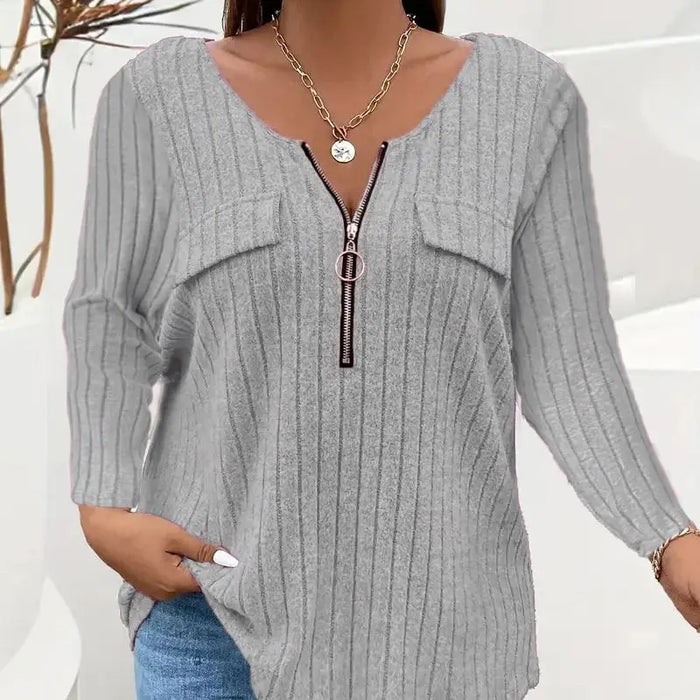 Ladies' autumn and winter clothing, casual and elegant, pure color zipper long-sleeved pullover T-shirt, women's loose clothes,