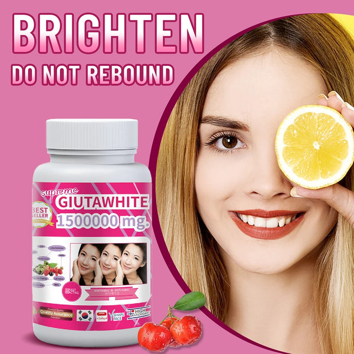 Collagen Supplements with Vitamin C & Biotin | Gluta White 1500000mg Hydrating Formula Skin Whitening Pills | 30 Liquid Softgels