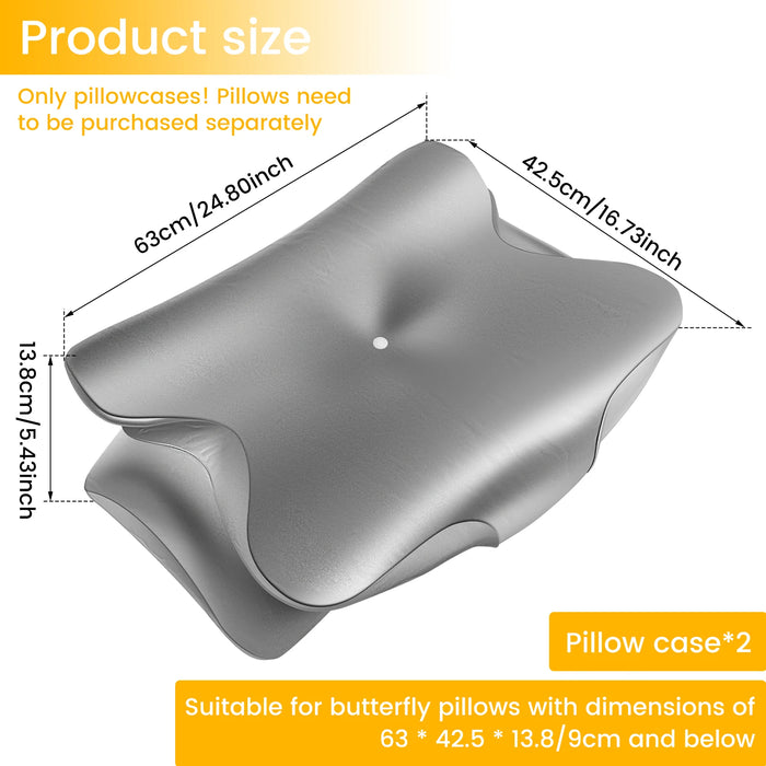 2PCS Smooth Satin Cervical Support Pillow Case Comfortable Machine Washable Ergonomic Sleeping Pillow Cover With Zipper