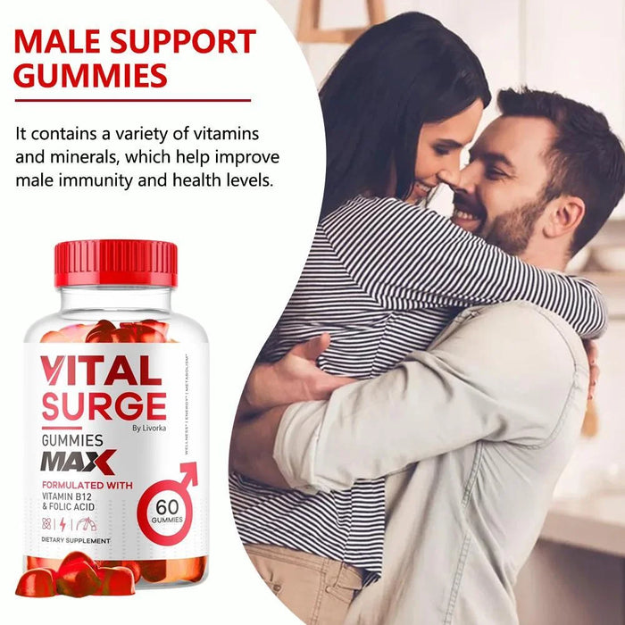 Vital Surge Gummies Dietary Supplement Support & Enhance Male Testo Levels, Improve Energy, Muscle and Sexual Health, 60 Capsule