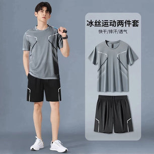 Sportswear Suits for Men Running Ice Silk Summer Basketball Uniforms Short-sleeved Feather Fitness Clothes Loose Shorts