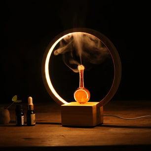 Essential Oil Diffuser With Wood Base & Glass Nebulizing Aroma Diffuser With Warm LED Light For Home Office Room Fragrance