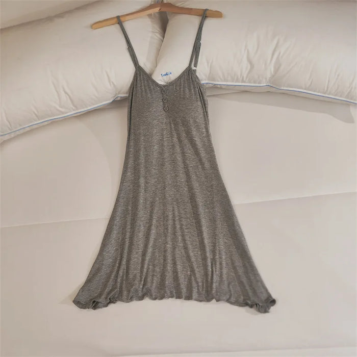Ladies Summer Nightdress Sexy V-neck Lace Camisole Nightgown Chest Pad Home Wear Sling Dress Modal Comfort Night Shirt Women