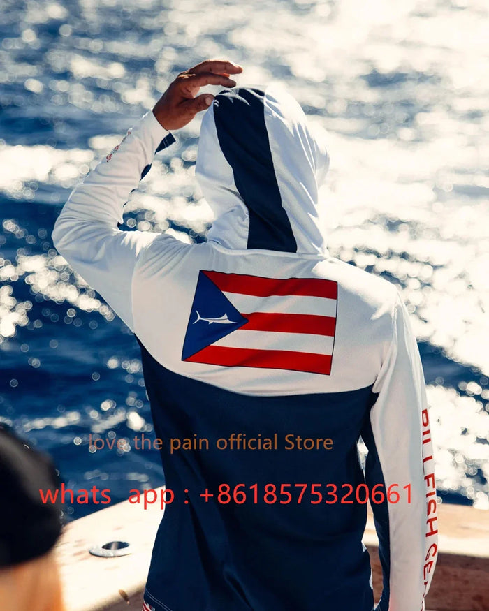Bill Fish Gear Mens Long Sleeve Fishing Hoodie Shirts Fishing Performance Apparel Camisa De Pesca Fishing Sun Protection Jerseys