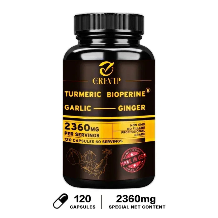 4-in-1 Turmeric Ginger Supplement - with Garlic Curcumin Black Pepper - Joints, Immune Support, Improves Digestion