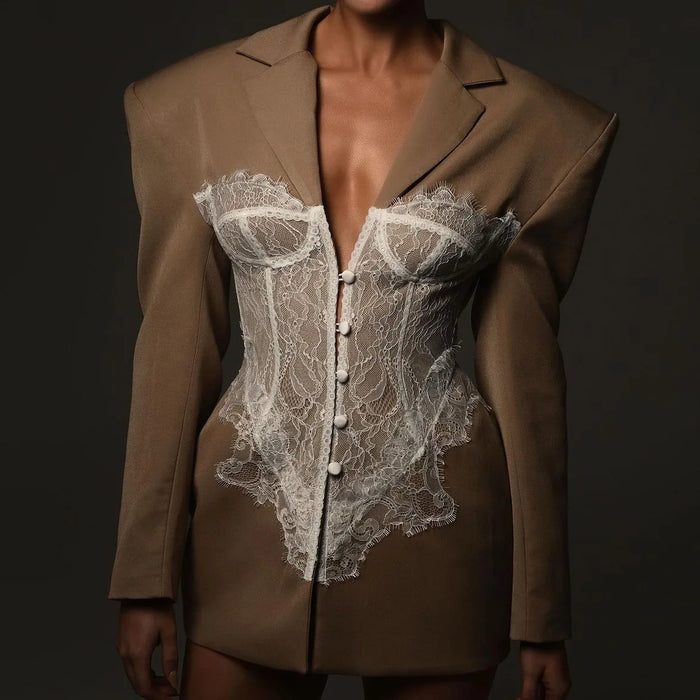 Lace Patchwork Suit Women's Clothing Fashionable and Sexy Hot Girl 2025 Summer Fashion New Jackets