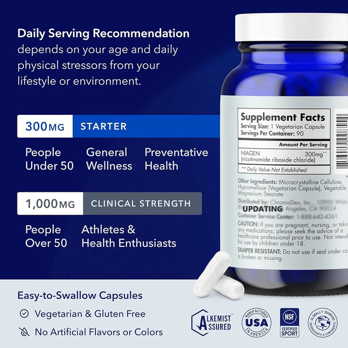 TRU NIAGEN NAD+ Supplement for Anti Aging and Cell Regeneration, 300 mg Niagen, 90 Servings | Supports Cellular Energy, Brain