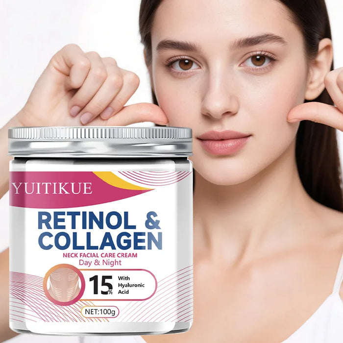 Collagen Neck Cream: Contains 15% hyaluronic acid, moisturizes day and night, firms the skin, enhances elasticity, 100g
