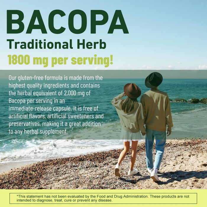 Bacopa Monnieri Extract - Boosts Brain Health, Helps Clear Thinking and Improves Memory,  Enhances Energy and Stamina