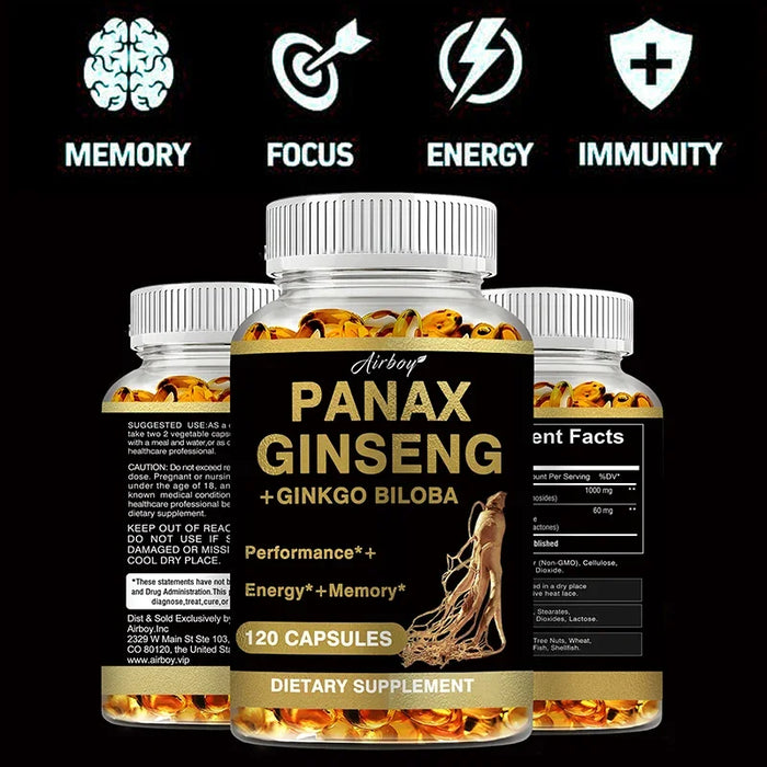 Panax Ginseng + Ginkgo Biloba - Increases Energy, Mood, Stamina & Performance Supports Mental Health