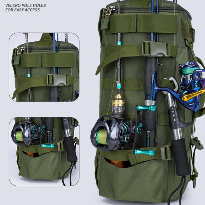Fishing Backpack, Portable Large Capacity Fishing Gear Bag with Rod Holder, Outdoor Sports Backpack for Fishing Hiking Camping