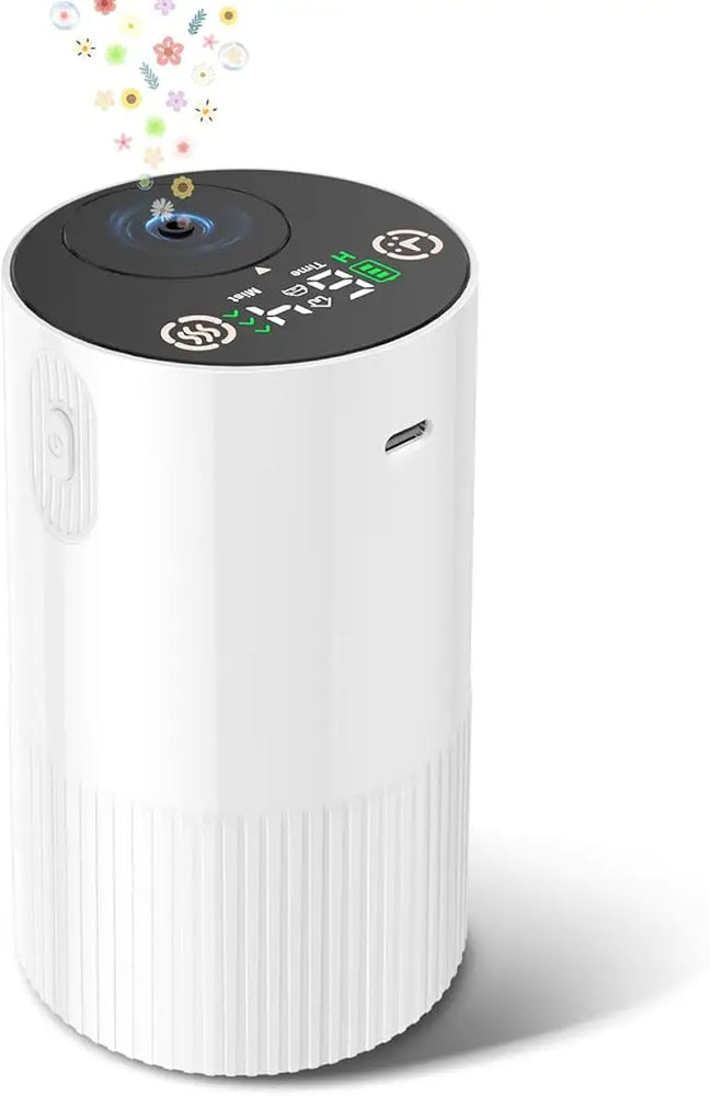 Aromatherapy Diffuser for Home with Battery Indicator, Portable Scent Air Machine 1/2/3&Continuous Mist Timer Function-White