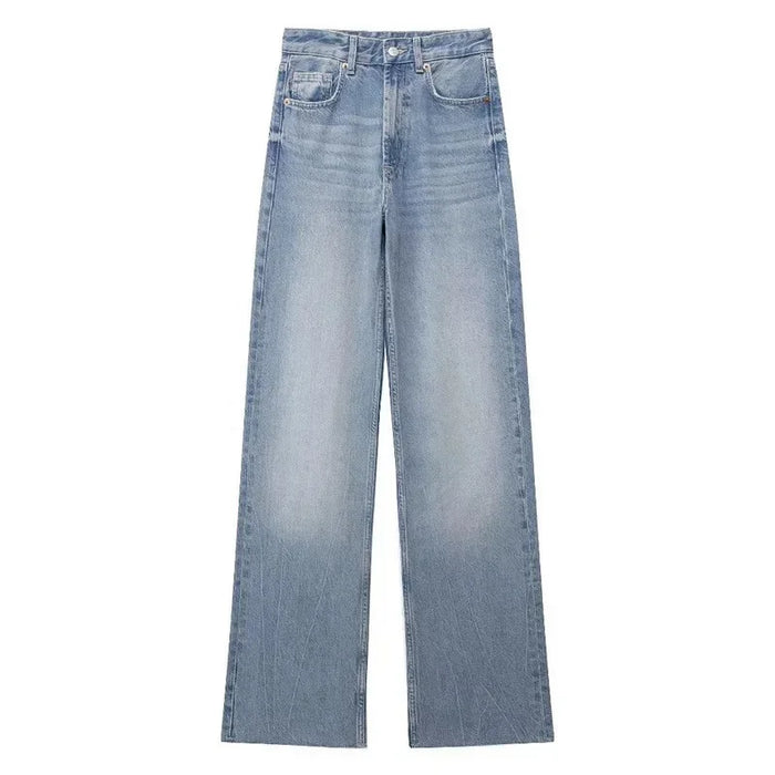 Denim Pants for Women High Waist Wide Leg Jeans Fashionable Versatile Classic High Waist with Worn Decoration Origin China
