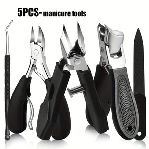 5pcs Heavy-Duty Nail Care Kit, Precision Cutting for Thick Nails, Includes Slant Tweezers, Cuticle Pusher, Eagle Beak Pliers
