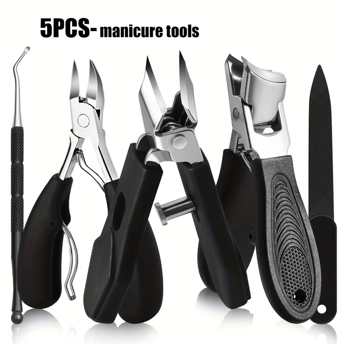 5pcs Heavy-Duty Nail Care Kit, Precision Cutting for Thick Nails, Includes Slant Tweezers, Cuticle Pusher, Eagle Beak Pliers