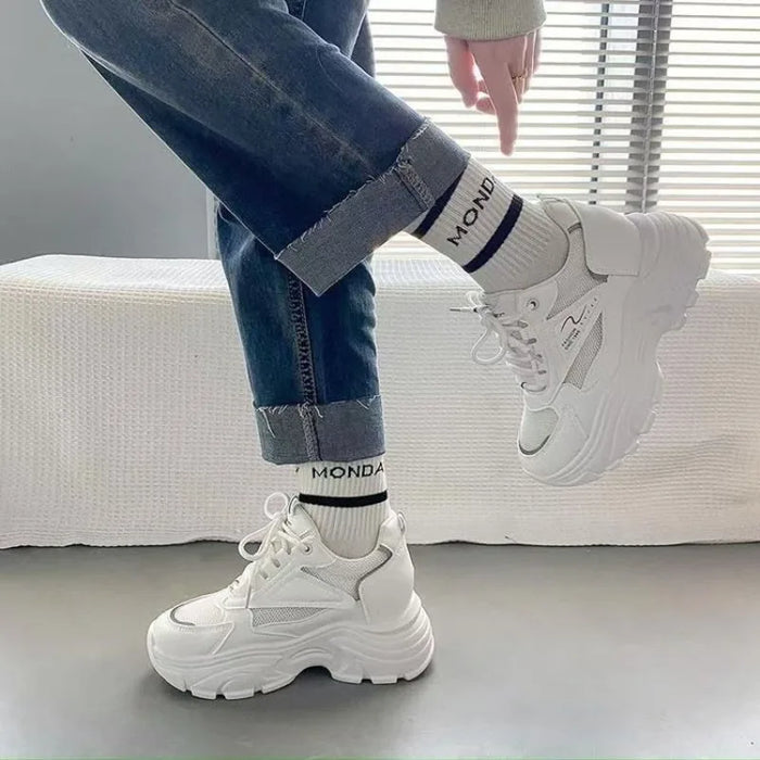 Women's Sport Shoes Spring Autumn New Color Block Sneakers Lightweight Running Shoes Casual Thick Bottom Tennis Vulcanize Shoes