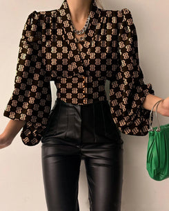 Women's Blouse Sexy Irregular V Neck Blusas Fashion Lantern Sleeve Solid Autumn Elegant Streetwear Casual Loose Tunic Top