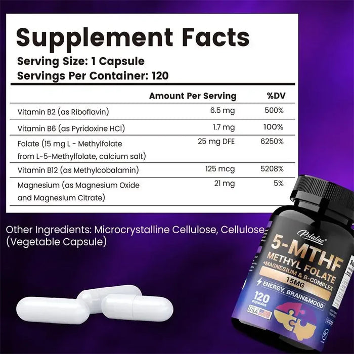 5-MTHF Methylfolate Supplement - Enhances Memory, Focus and Clarity, Boosts Cognitive Function, Energy, Brain and Mood Support S
