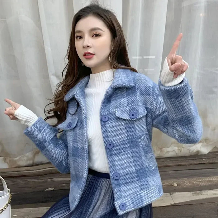 Ladies Jackets Plaid Loose Blue Outerwears Autumn Hot High Quality Women's Wool & Blends Coat Winter Clothes 2025 New In Novelty
