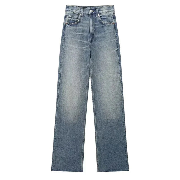Denim Pants for Women High Waist Wide Leg Jeans Fashionable Versatile Classic High Waist with Worn Decoration Origin China