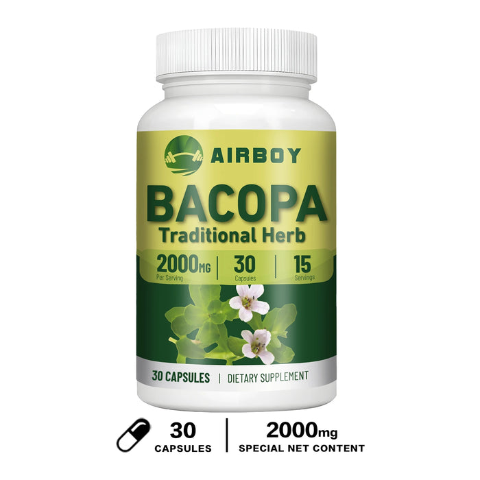 Bacopa Monnieri Extract - Boosts Brain Health, Helps Clear Thinking and Improves Memory,  Enhances Energy and Stamina