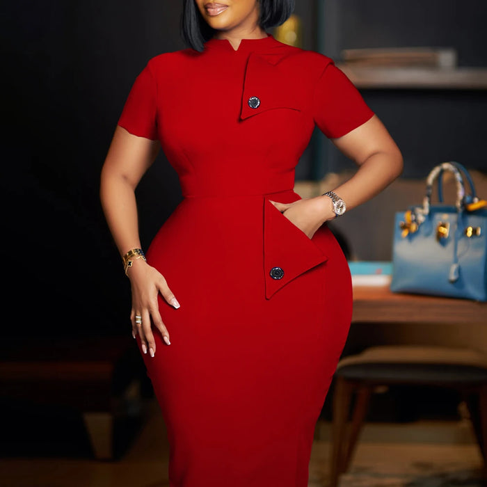 Ladies Choir Dresses 2024 for Church Summer Vintage Elegant Modest Mandarin-Collar Button Pocket Office Bodycon Midi Dress