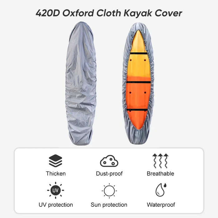 Waterproof UV-Proof Kayak Cover Heavy Duty Dustproof Canoe Cover for Outdoor Storage