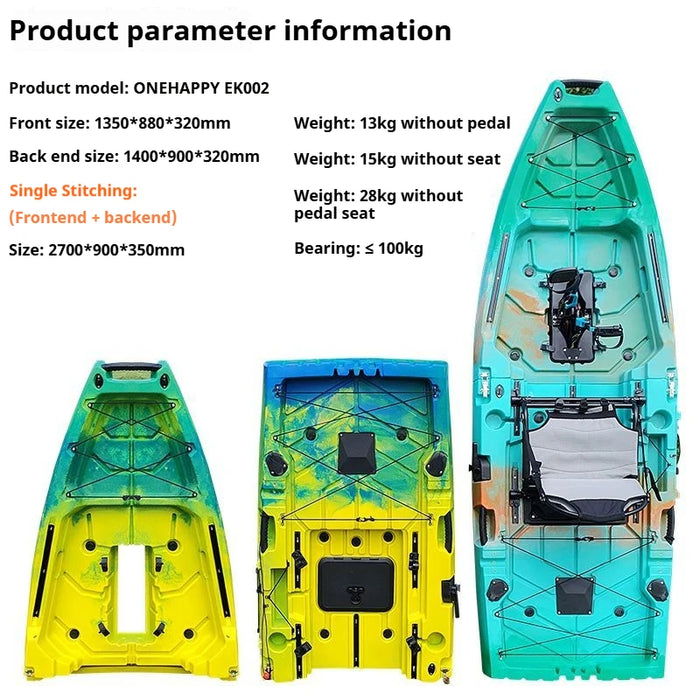 2-Seater Modular Kayak, Electric/Pedal-Driven HDPE Canoe with Aluminum Seats, Portable Fishing Boat for Lake & Ocean Recreation