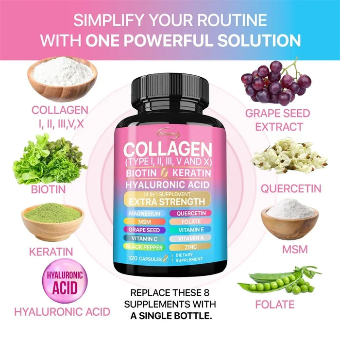 Collagen Supplement - Maintains Overall Well-being,Supports Skin Care, Nails, Hair, Antioxidants and The Immune System