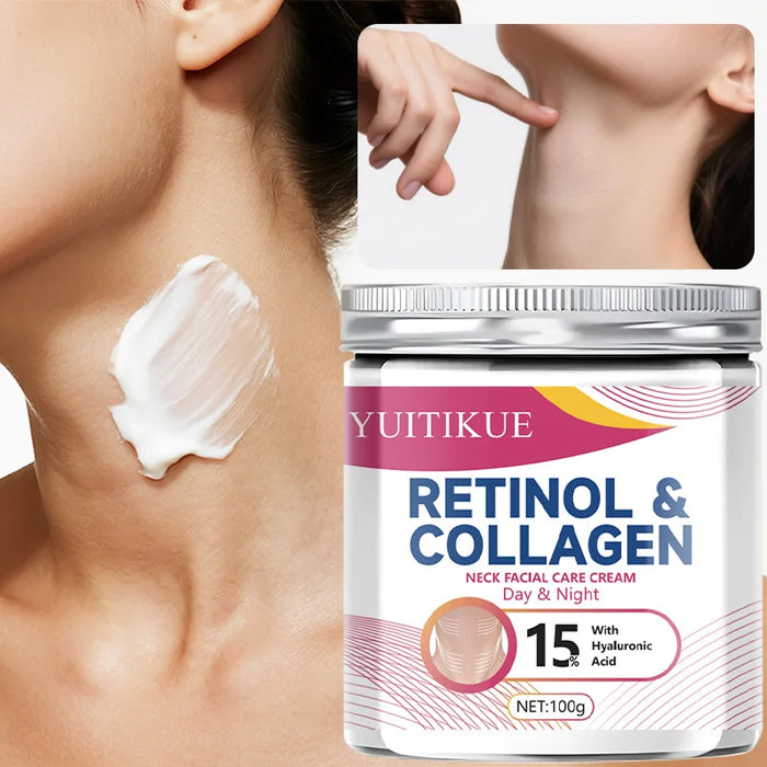 Collagen Neck Cream: Contains 15% hyaluronic acid, moisturizes day and night, firms the skin, enhances elasticity, 100g