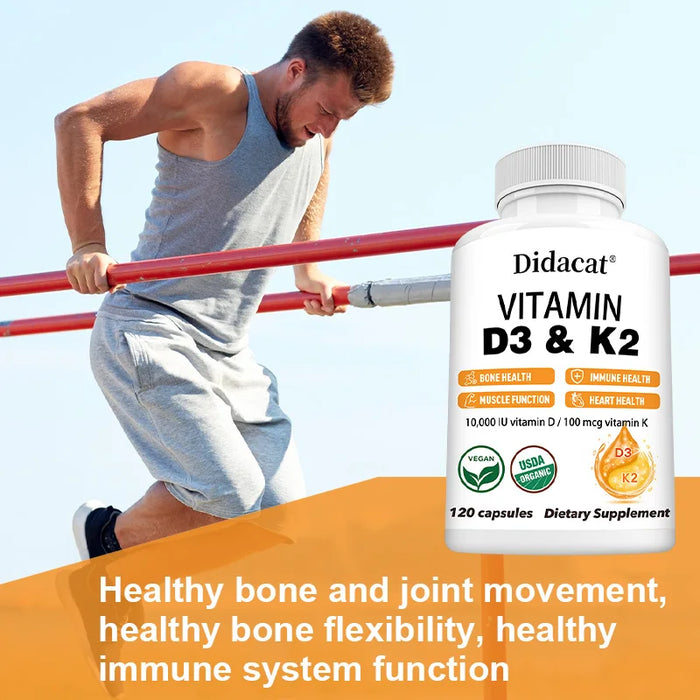 Vitamin D3+K2 Supplement 10000IU Vitamin D3 and K2 (MK-7) Capsules for Bone, Heart, Muscle, Immune Support, Non-GMO