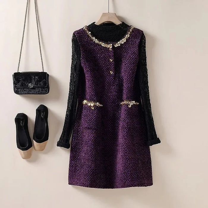 Womens Dresses Small Fragrant Tweed Vest Skirt Beaded Sequined Tweed A word Loose Dress 2025 Spring and Autumn new Women's Dress