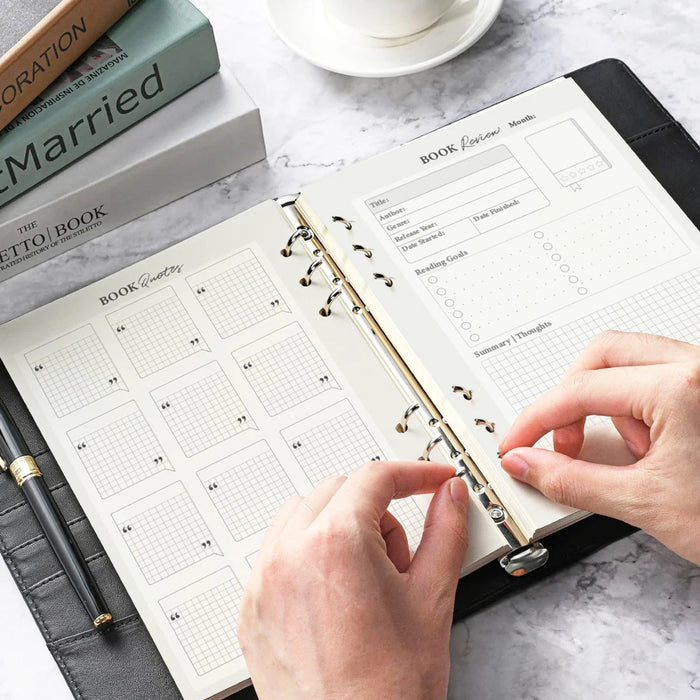 A5 Reading Journal Refill Paper, 6 Holes Binder Insert Pages for Book Log Review, Reading Planner Supplies, Gift for Book Lovers