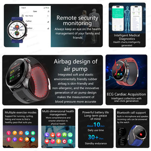 2025 Health Smart Watch NFC ECG Air Pump Blood Pressure Blood oxygen ECG+PPG Bluetooth Call NFC SmartWatch For Men Women Airbag